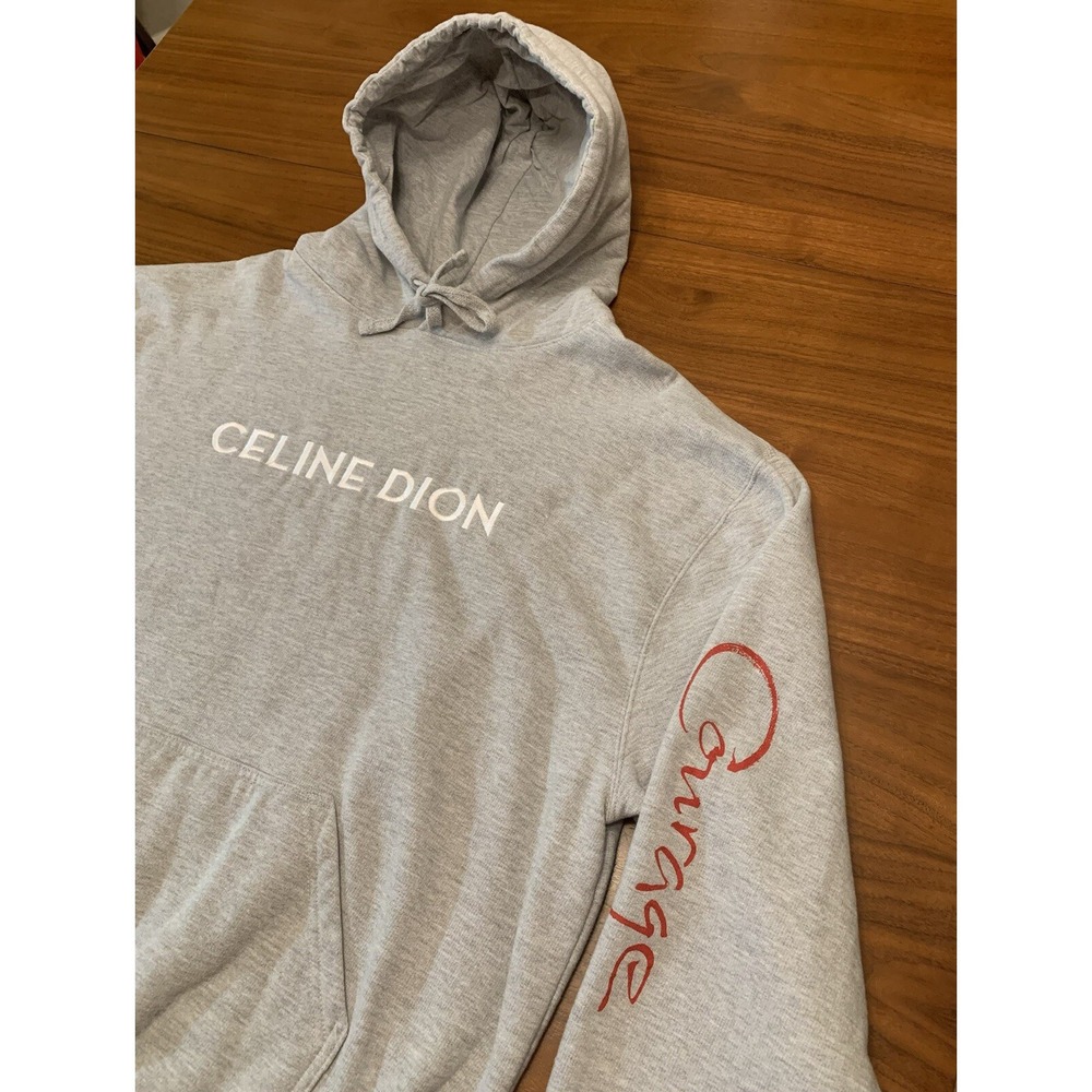 Celine Dion Courage World Tour Hoodie Size XL Embroidered Sweatshirt Sleeve